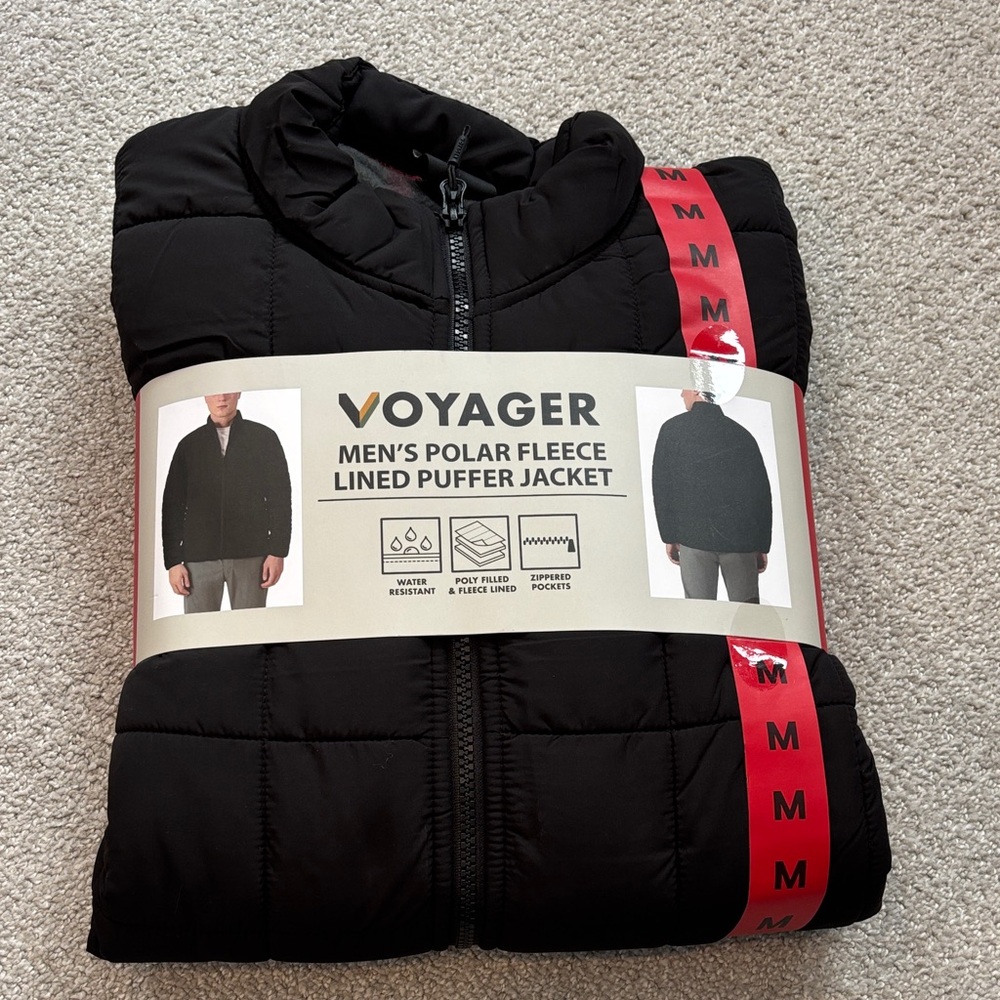 Voyager Men's Black Polar Fleece Puffer Jacket